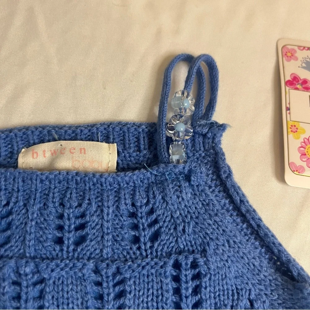 NWT Btween Baby Girls 2PC Crochet Set Blue Shorts & Camisole Top 12M Sunglasses